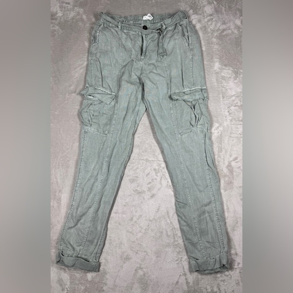 Nicole Miller Linen Blend Green Rolled Cuff Ankle Straight Leg Pants Size Small - Picture 2 of 16